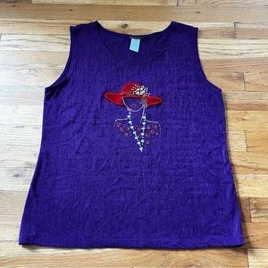 C.O.C y2k red hat lady bedazzled purple tank top sz large